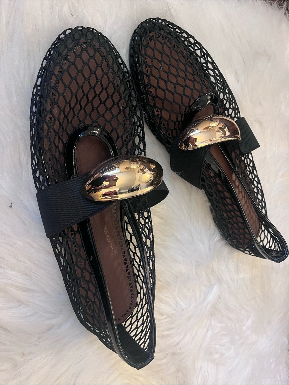 Black Mesh Slip-On Loafer with Gold Accent
